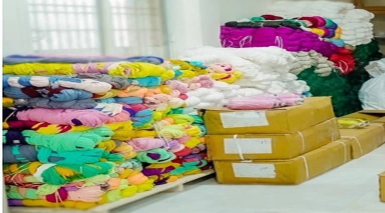 Yarn hank preparation showing organised hank yarn ready for further weaving steps